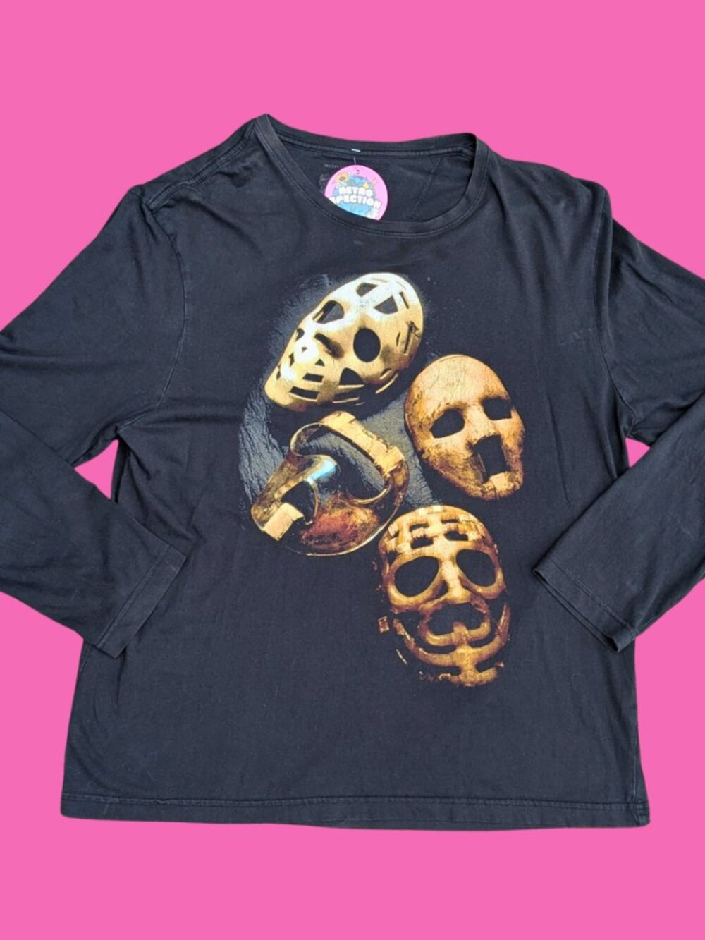 Vintage Hockey Goalie Masks Long Sleeve Shirt Size L